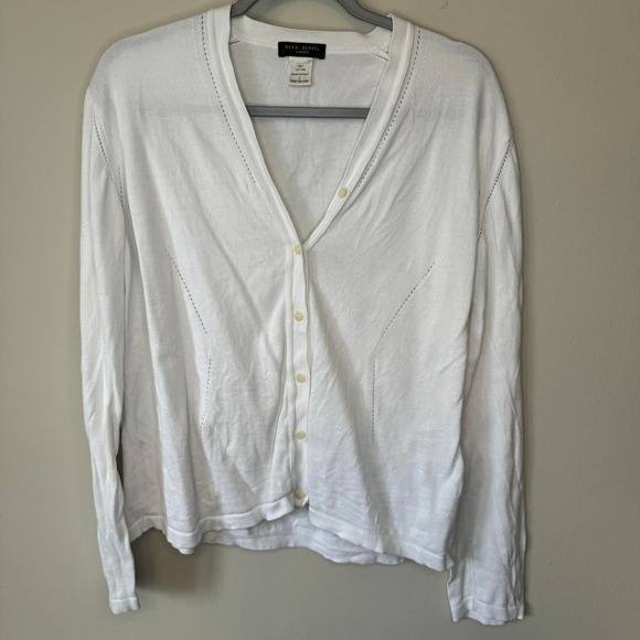 henri bendel Sweaters - Henri Bendel V-neck‎ White Cardigan Size Large Vtg